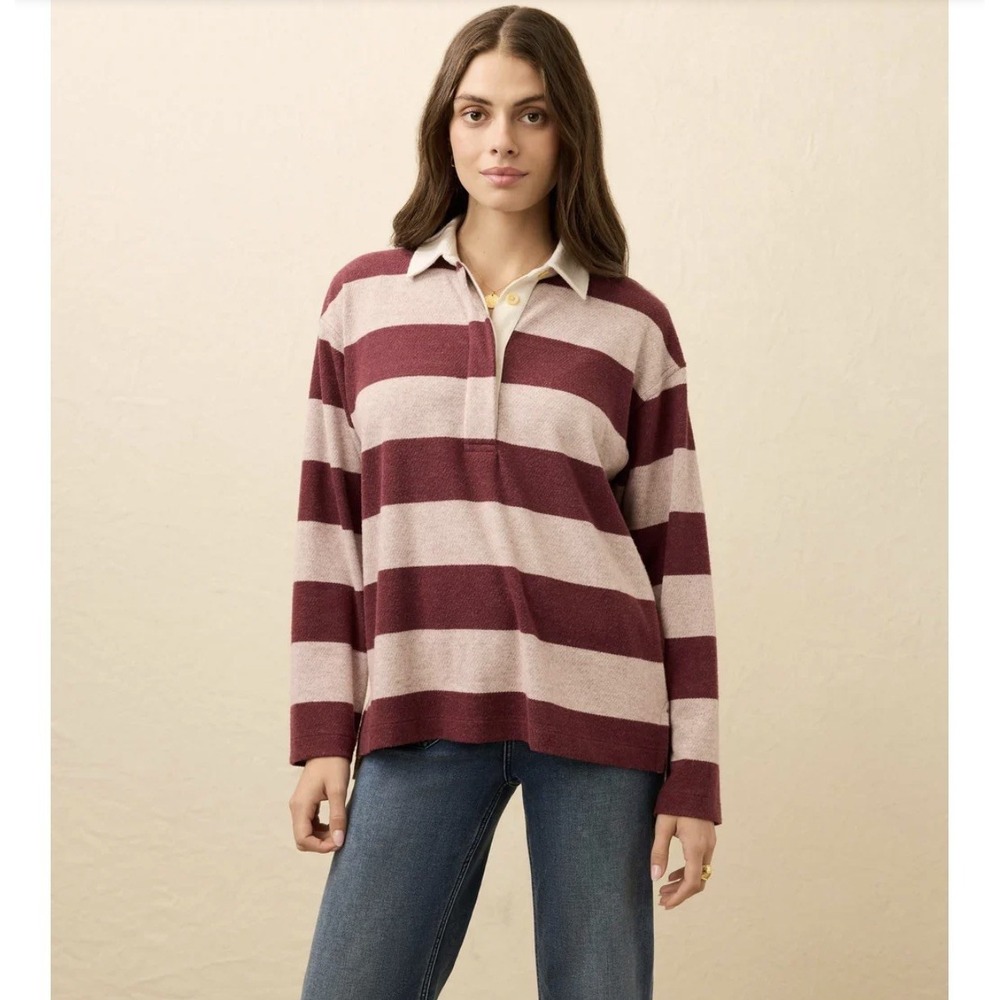 NWT Faherty L Legend Sweater Rugby Popover Shirt Deep Red Collared Knit Top $168